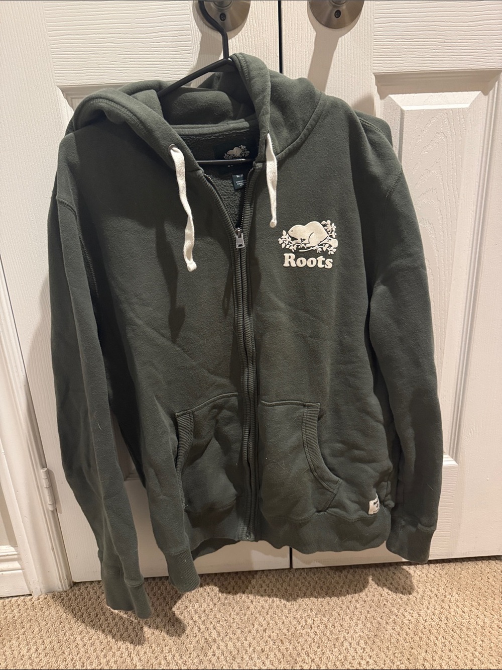 Roots Olive Green Full-Zip Hoodie with White Logo